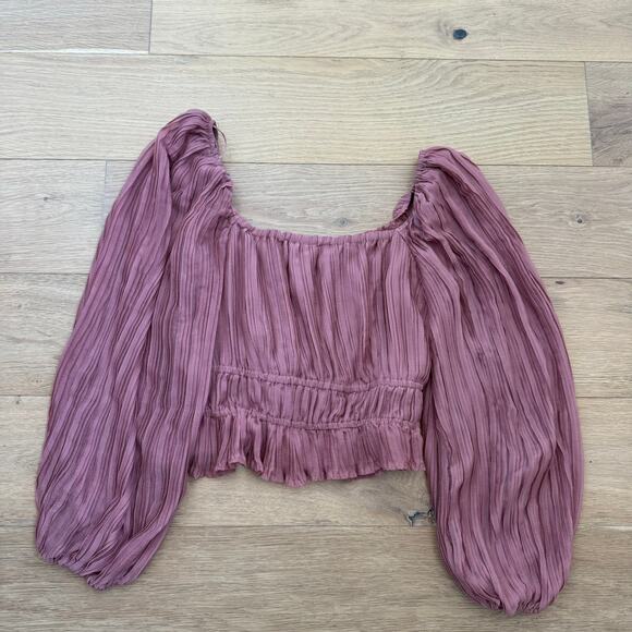 ASTR the Label Pleated Long Balloon Sleeve Cropped Chiffon Blouse Romantic Small - Picture 7 of 9